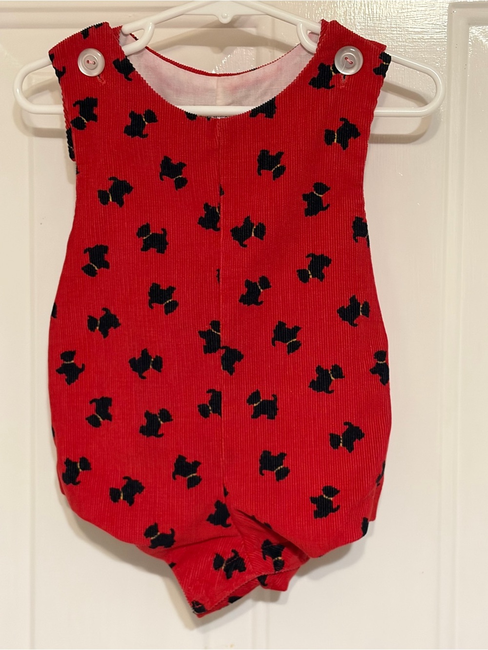 Vintage Ashton Connor Boys Red Textured Corduroy Scottie Dog Romper Size 9 Month